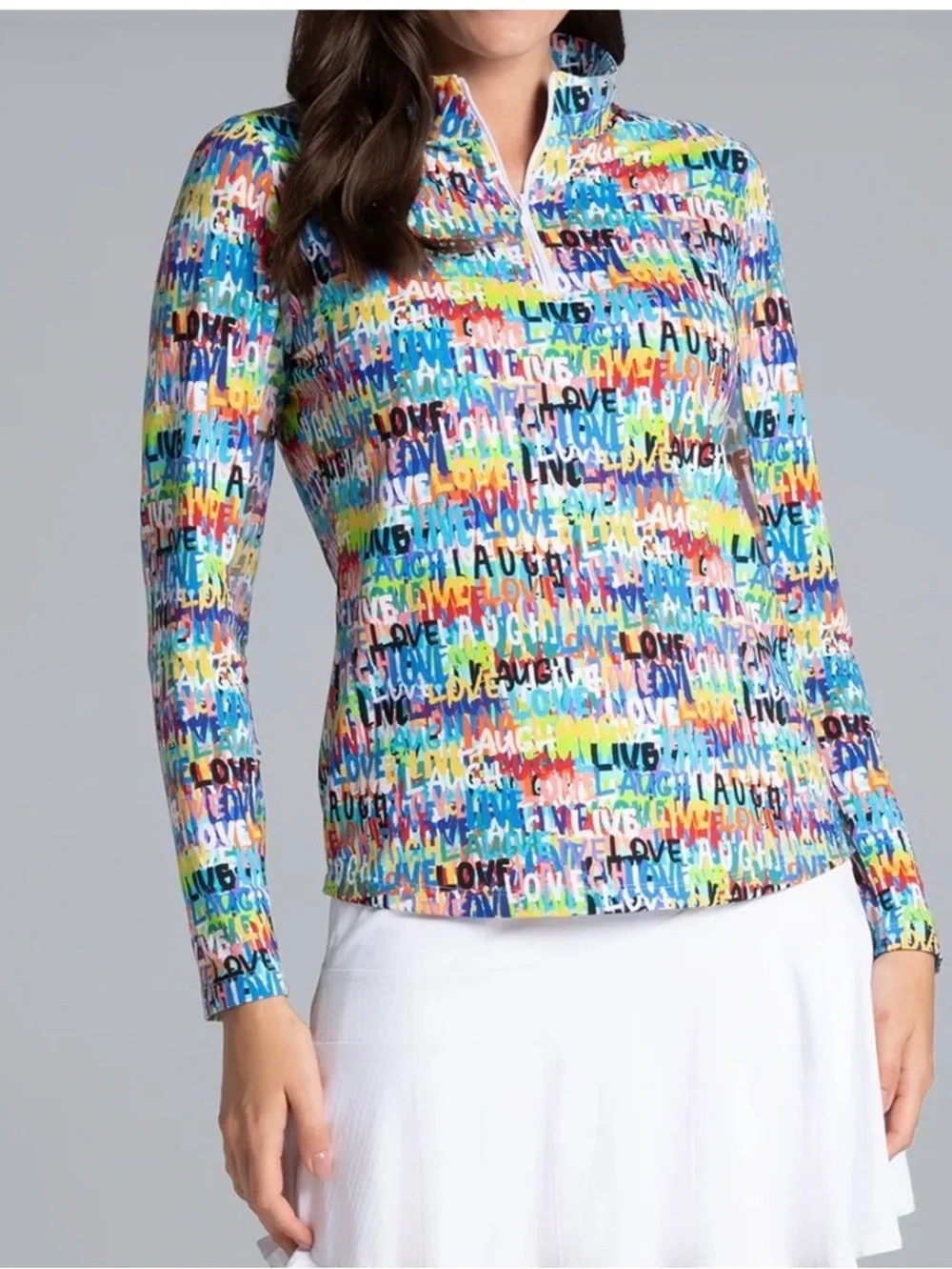 IBKUL Love Print Half Zip Pull Over Shirt - Picture 1 of 12